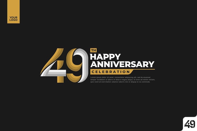 Feliz celebración del 49 aniversario con oro y plata sobre fondo negro