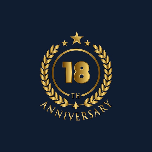 Feliz celebración de aniversario de 18 años. Ilustración de lujo vectorial de saludo con letras doradas.