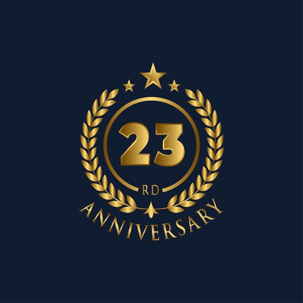 Vector feliz celebración de aniversario de 23 años. ilustración de lujo vectorial de saludo con letras doradas.