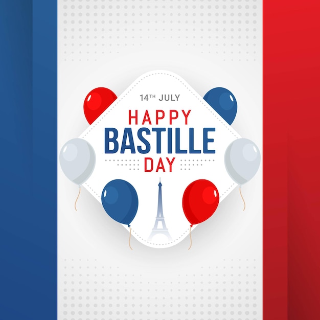 Feliz celebración de la bandera del día de la bastilla en la ilustración de vector de francia