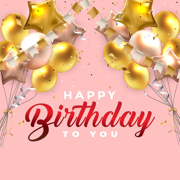 Feliz celebración de cumpleaños con globos y confeti