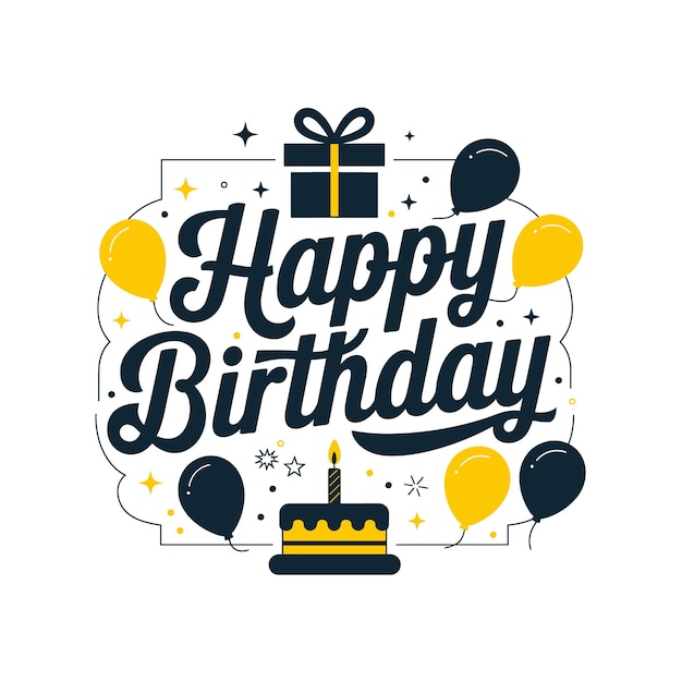 Feliz celebración de cumpleaños con globos pastel y regalo