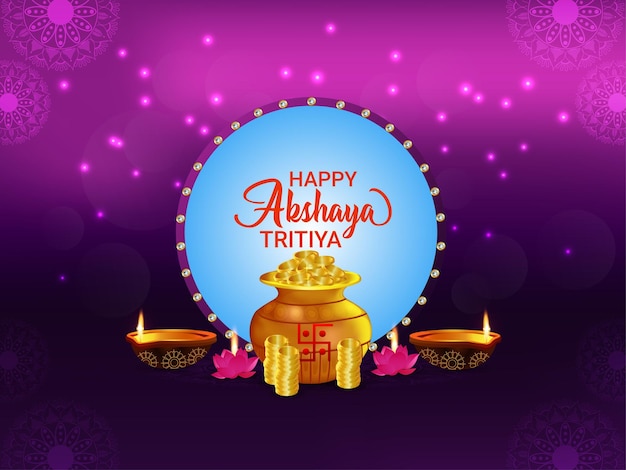 Feliz celebración del día de akshaya tritiya con olla de monedas de oro
