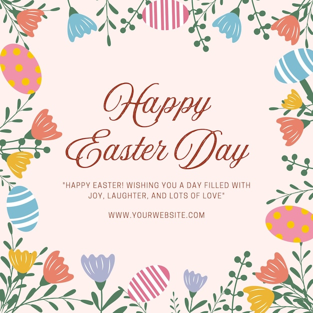 Feliz celebración del día de Pascua con flores y huevos