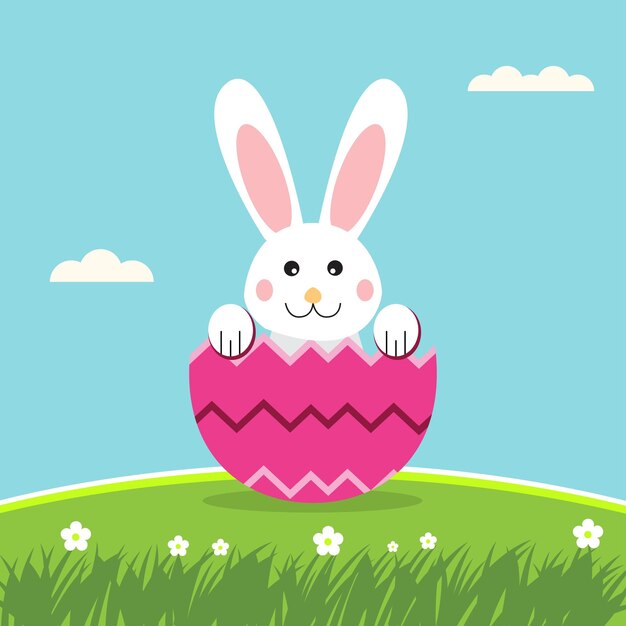 Feliz celebración del día de Pascua con fondo de diseño plano con conejo de Pascua