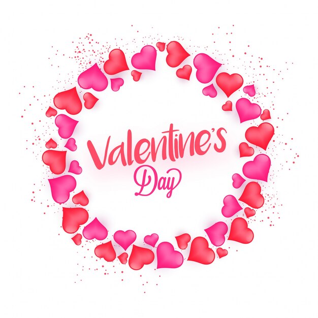 Feliz celebración del Día de San Valentín con múltiples formas del corazón creado un círculo.