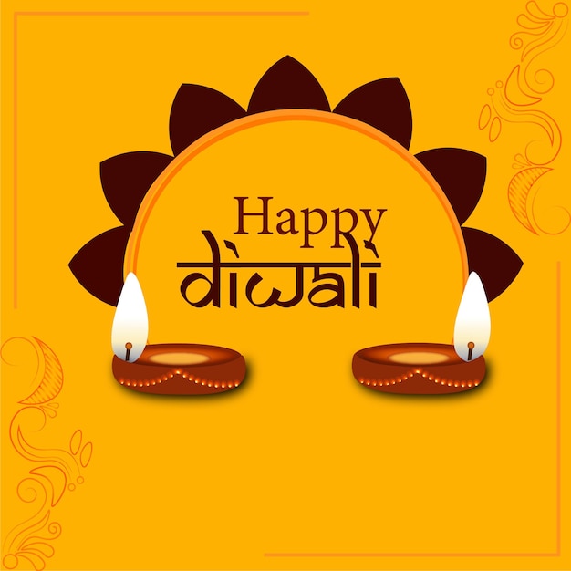 Feliz celebración de Diwali con lámpara de aceite y saludo