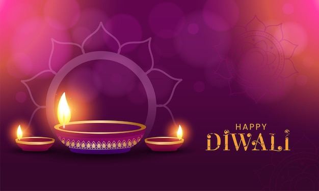 Feliz celebración de Diwali con lámpara decorativa y fondo bokeh Ilustración de vector de Diwali