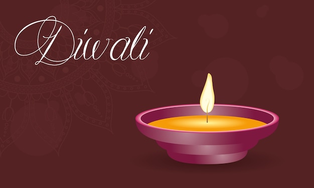 Feliz celebración de diwali letras con vela