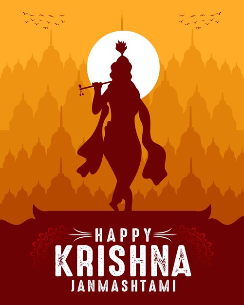 Feliz celebración del festival hindú krishna janmashtami para el diseño de vectores de publicaciones en redes sociales