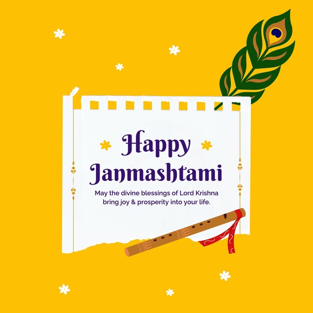 Vector feliz celebración del festival de janmashtami diseño de fondo vectorial plantilla de diseño de posts de redes sociales