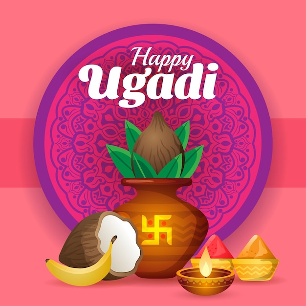 Feliz celebración del festival de Ugadi saludando el vector de fondo