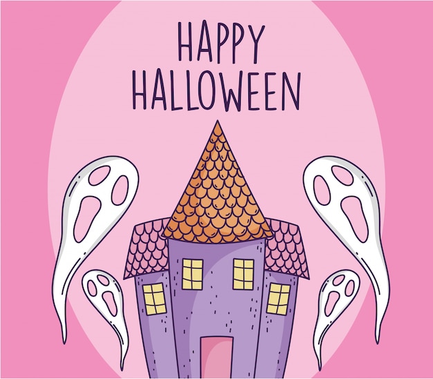 Feliz celebración de halloween fantasmas de miedo y castillo