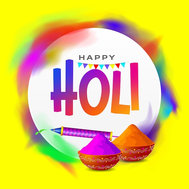 feliz celebración de holi con coloridos elementos festivos de holi