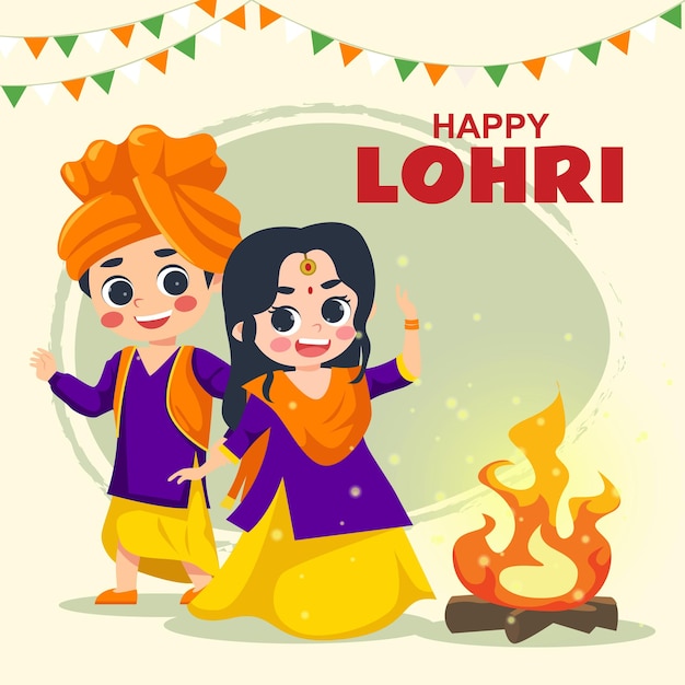 Feliz celebración de lohri con una pareja punjabi haciendo baile de bhangra