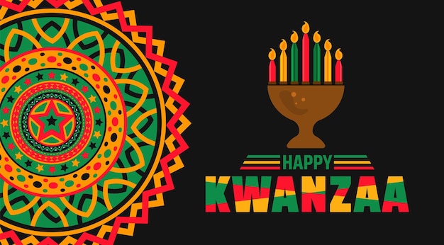 Feliz celebración del mandala de Kwanzaa cartel de fondo o plantilla de diseño de banner celebración anual