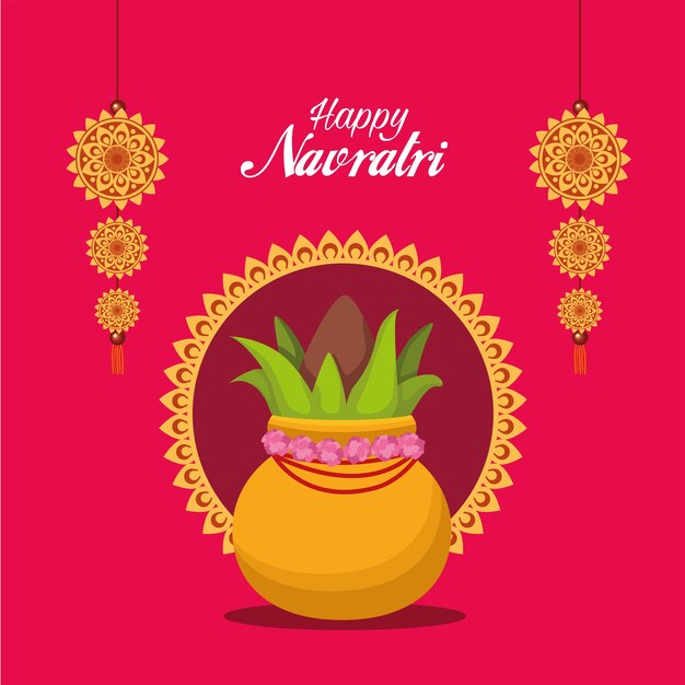 Feliz celebración navratri y planta en maceta