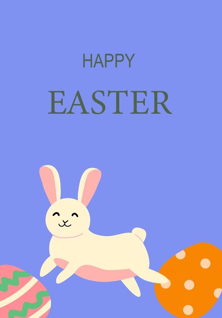 Feliz celebración de Pascua con un conejo alegre y huevos decorativos