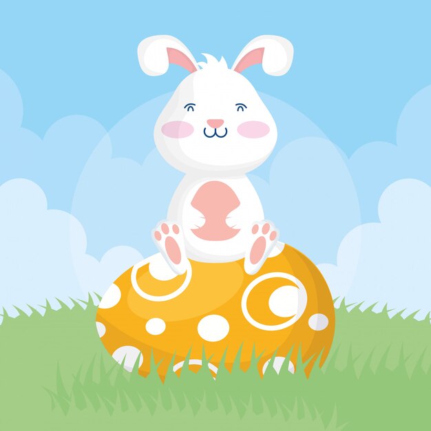Feliz celebración de pascua ilustración con conejo y huevo pintado