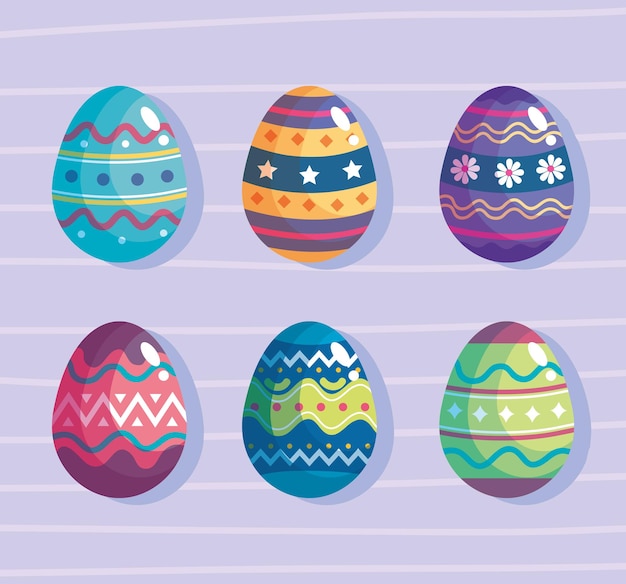 Feliz celebración de pascua paquete de seis huevos, diseño de ilustraciones