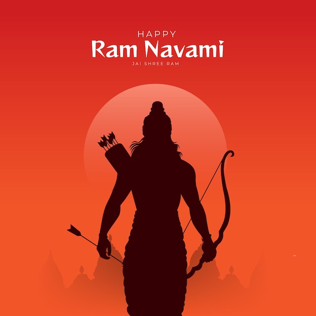 Feliz celebración de Ram Navami con la silueta del Señor Rama