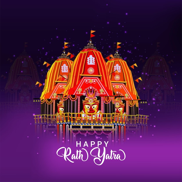 Feliz celebración de rath yatra con lord jagannath balabhadra y subhadra