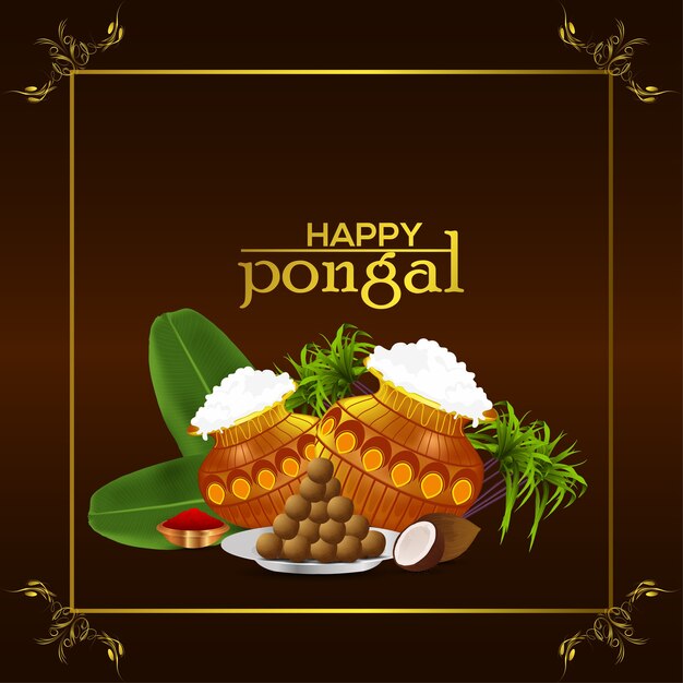 Feliz celebración de la tarjeta de felicitación pongal fondo festival indio