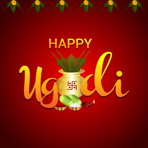 Feliz celebración ugadi o gudi padwa tarjeta de felicitación y antecedentes