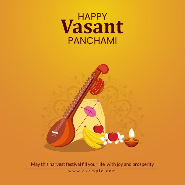 Feliz celebración de vasant panchami Plantilla de diseño de banner de festival indio