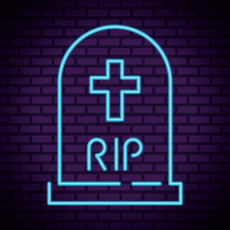 Vector feliz cementerio de halloween en luz de neón