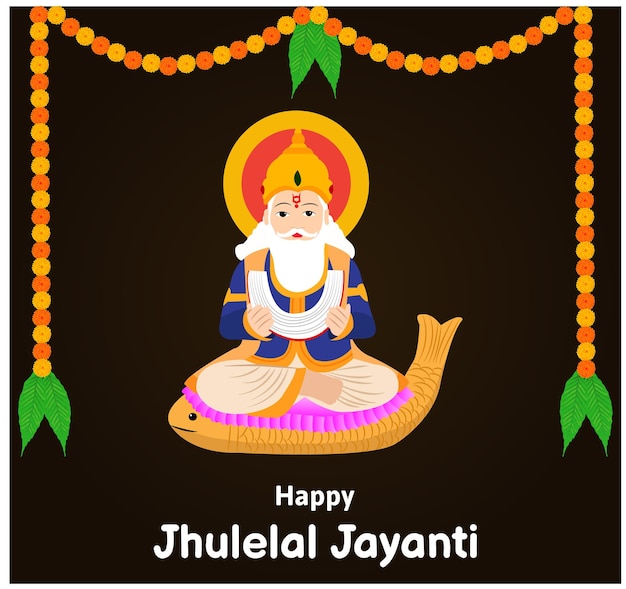 Feliz Cheti Chand Jayanti Jhulelal Jayanti Señor Cheti Chand Vector Ilustración