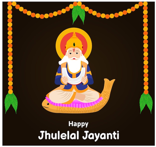 Feliz cheti chand jayanti jhulelal jayanti señor cheti chand vector ilustración