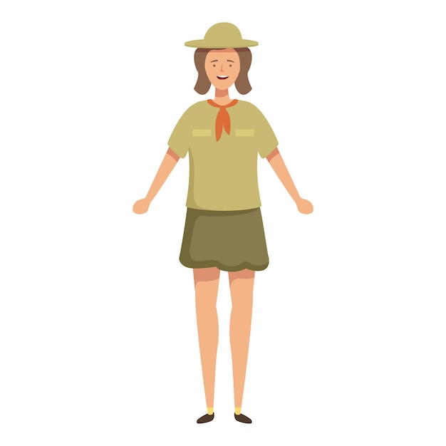 Feliz chica exploradora de dibujos animados de pie