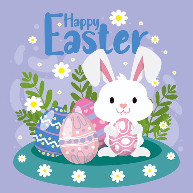 Feliz coche de Pascua Conejo y huevos de Pascua Vector