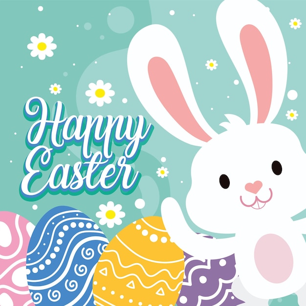 Feliz coche de Pascua Conejo y huevos de Pascua Vector