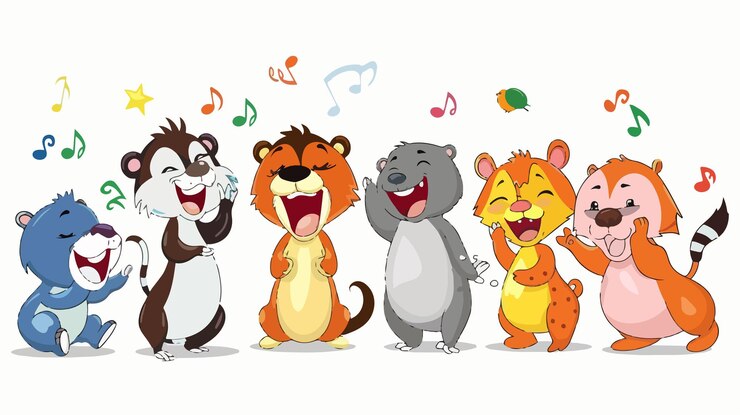 Vector feliz colección de animales de dibujos animados que cantan