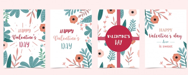 Feliz colección de tarjetas de felicitación del día de san valentín, tema tropical