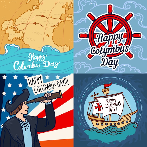 Vector feliz columbus day banner set