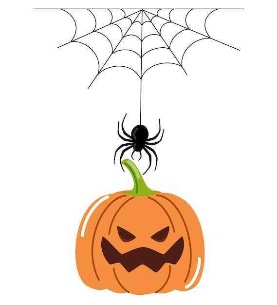 Feliz concepto de Halloween de Halloween con plantilla de diseño de ilustración vectorial de calabaza araña telaraña para pancarta o póster