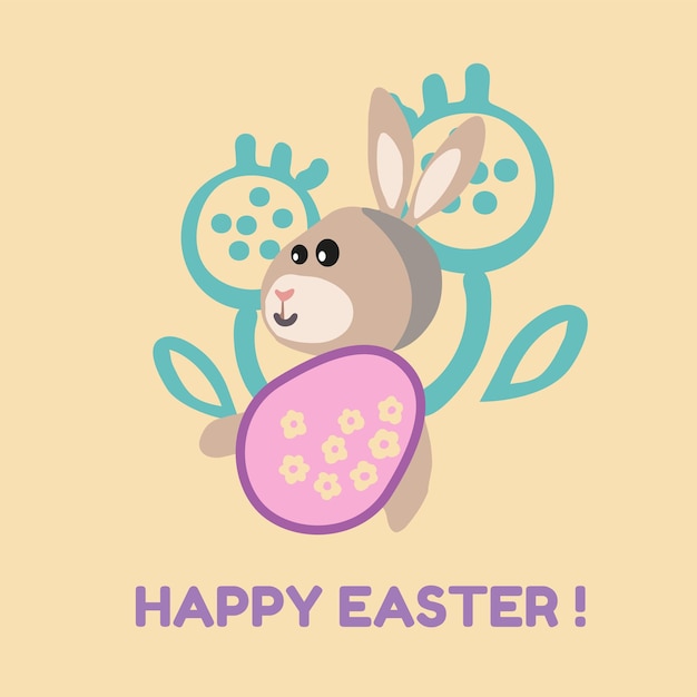 Feliz concepto de ilustración de vector de Pascua con huevos de conejito y flores