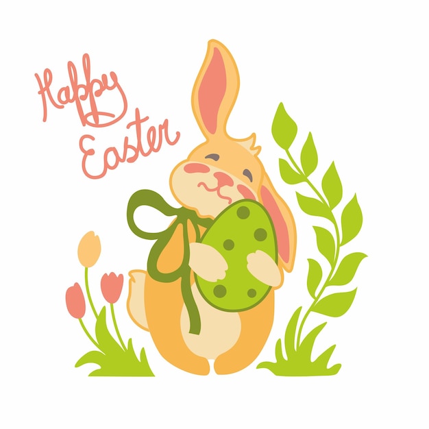Feliz conejito de pascua y huevos de chocolate conejo celebración vector ilustración