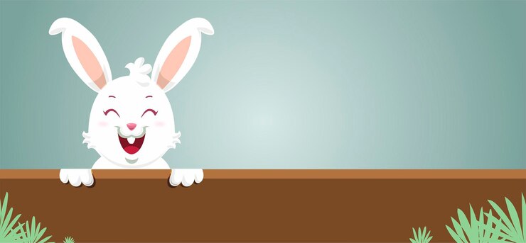 Vector feliz conejo de pascua sonriendo por encima de la valla marrón