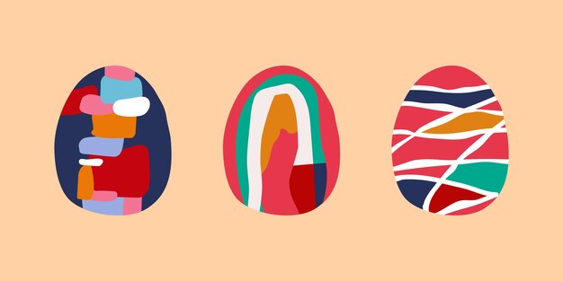 Feliz conjunto de huevos de Pascua símbolo de Pascua con patrón abstracto en vector de estilo retro