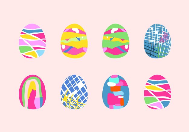 Feliz conjunto de huevos de Pascua símbolo de Pascua con patrón abstracto en vector de estilo retro