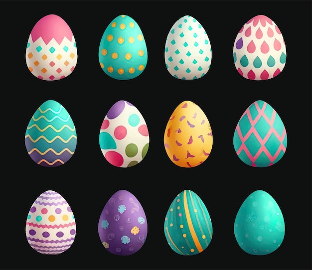 Feliz conjunto de Pascua con huevos decorados sin fondo