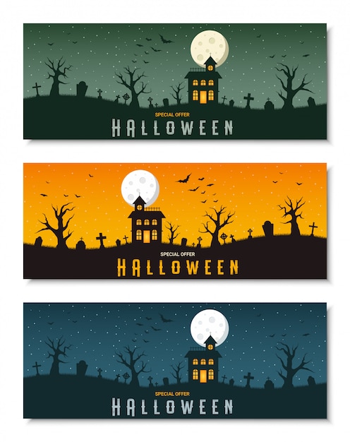 Feliz conjunto de plantillas de banner de negocios de halloween