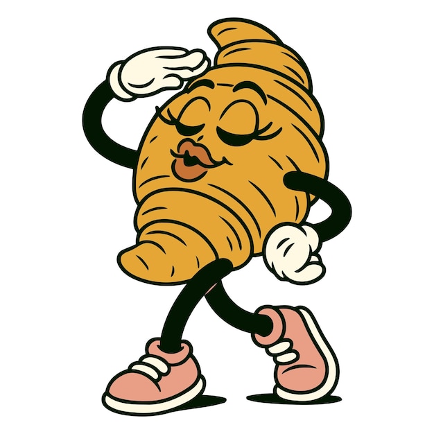 Feliz croissant de dibujos animados retro