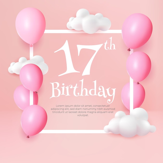 Feliz cumpleaños 17 tarjeta de felicitación ballon rosa pastel