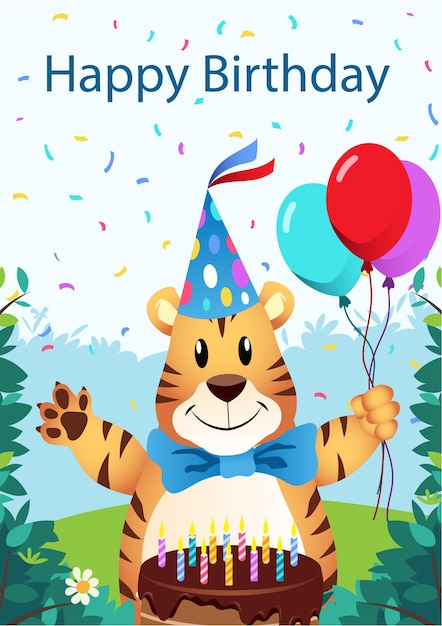 feliz cumpleaños, animales, ilustración