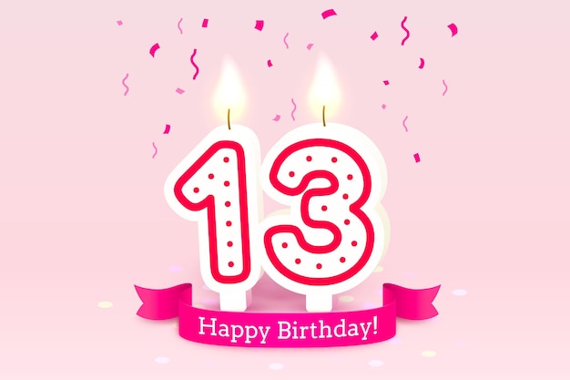 Feliz cumpleaños años 13 aniversario de la vela de cumpleaños en forma de números vector